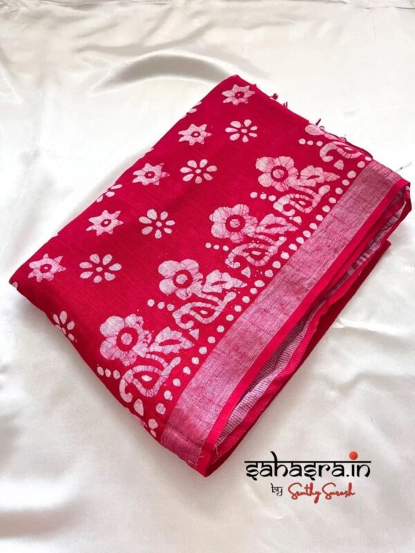Batik Print Linen Sarees-SLB114 - Image 5