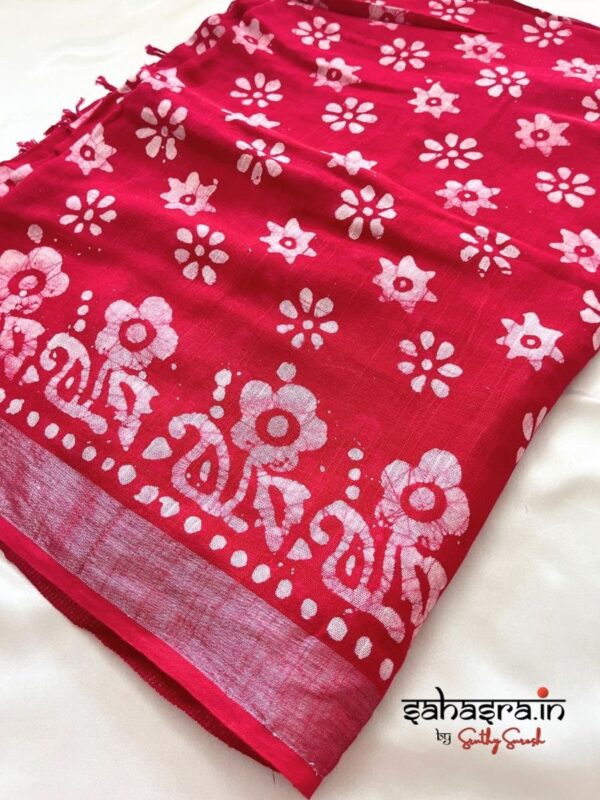 Batik Print Linen Sarees-SLB114 - Image 4