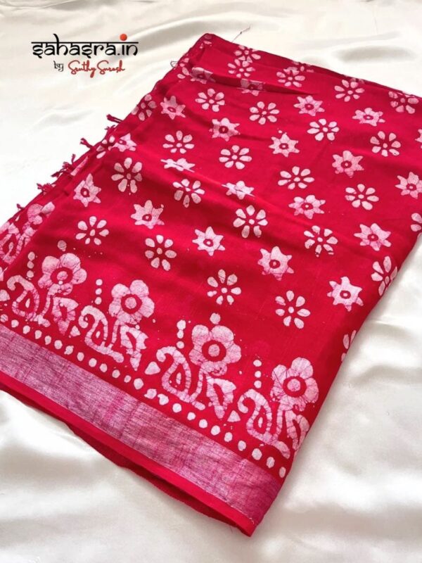 Batik Print Linen Sarees-SLB114 - Image 6