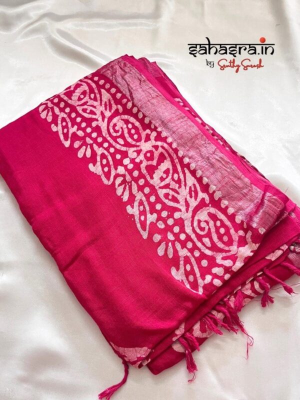Batik Print Linen Sarees-SLB113A - Image 5