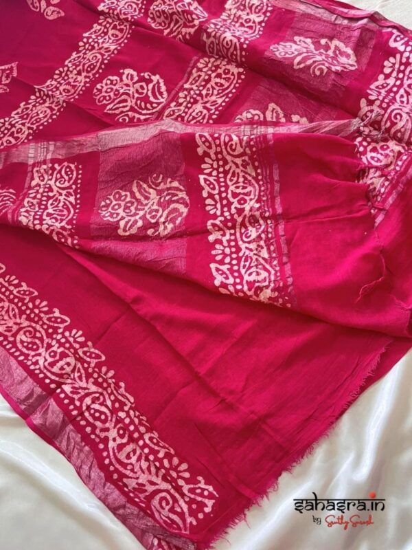 Batik Print Linen Sarees-SLB113A - Image 2