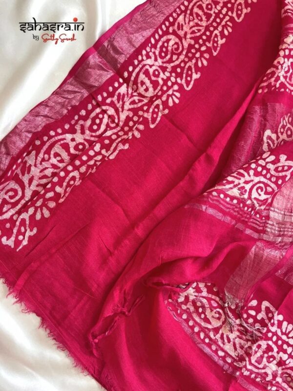 Batik Print Linen Sarees-SLB113A - Image 4