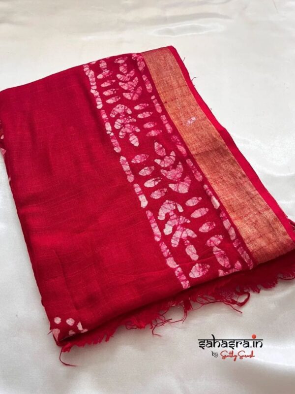 Batik Print Linen Sarees (Red)-SLB111A - Image 4