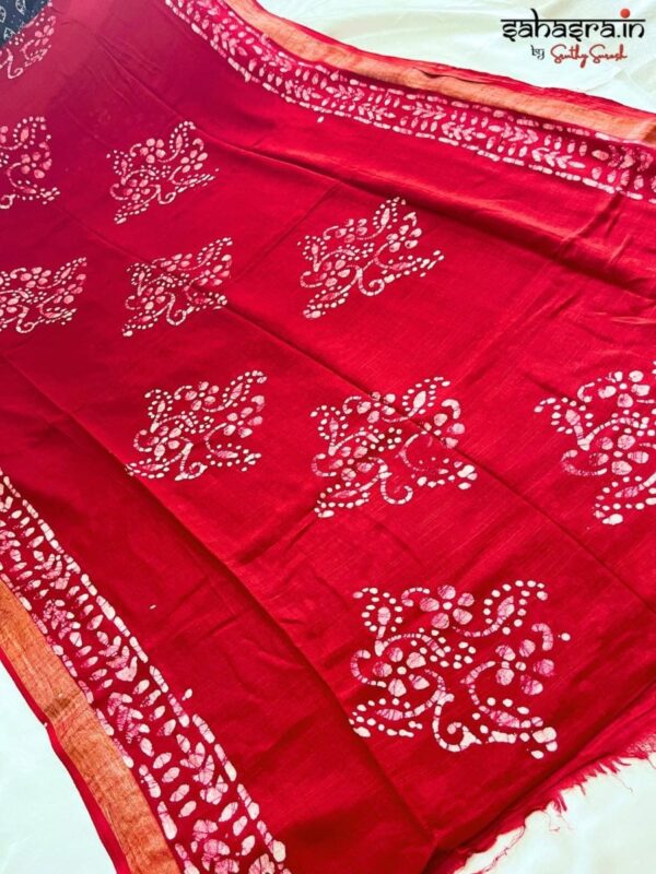 Batik Print Linen Sarees (Red)-SLB111A
