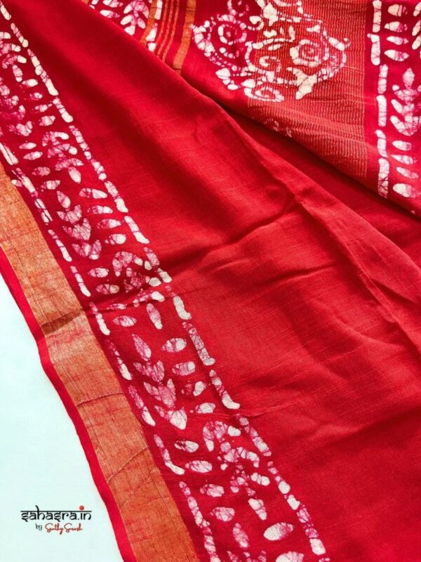Batik Print Linen Sarees (Red)-SLB111A - Image 5