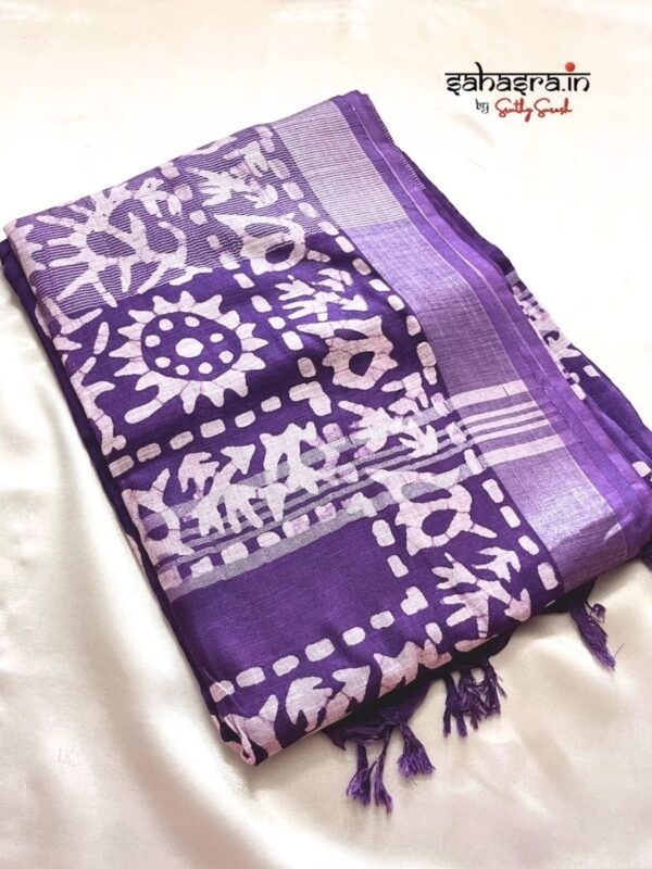 Batik Print Linen Sarees-SLB113 - Image 4