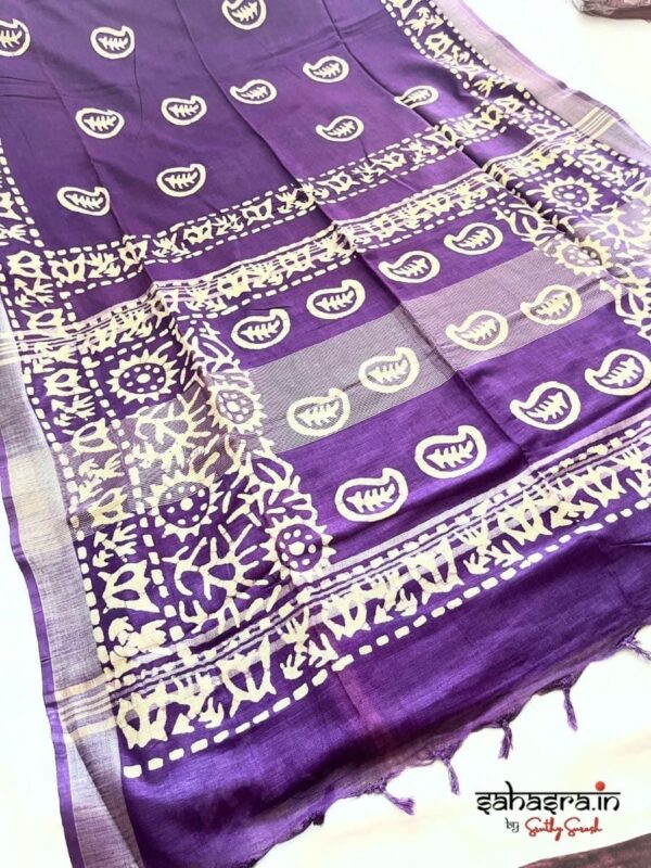 Batik Print Linen Sarees-SLB113 - Image 2