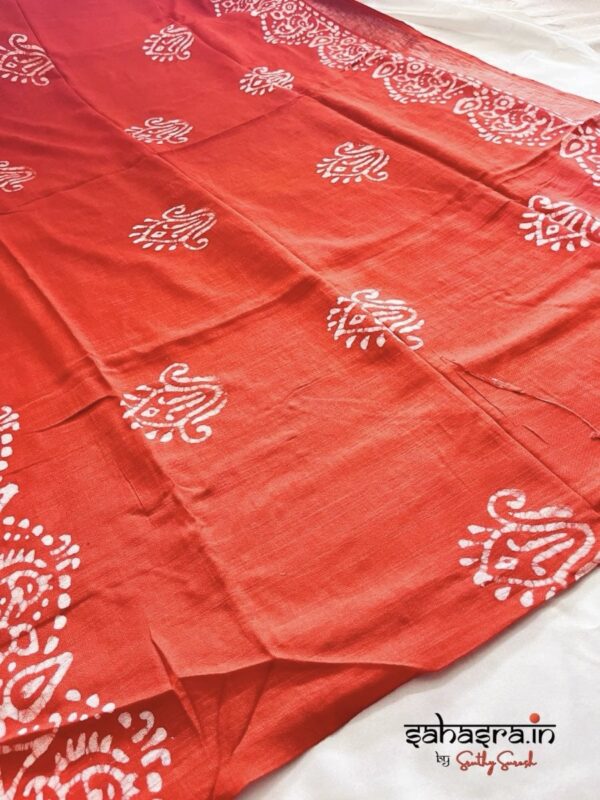 Batik Print Linen Sarees(Orange) -SLB115 - Image 4