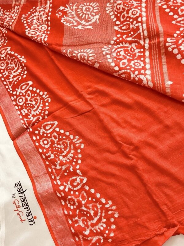 Batik Print Linen Sarees(Orange) -SLB115