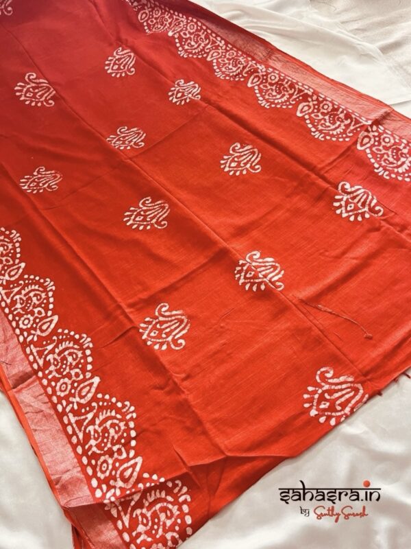 Batik Print Linen Sarees(Orange) -SLB115 - Image 2