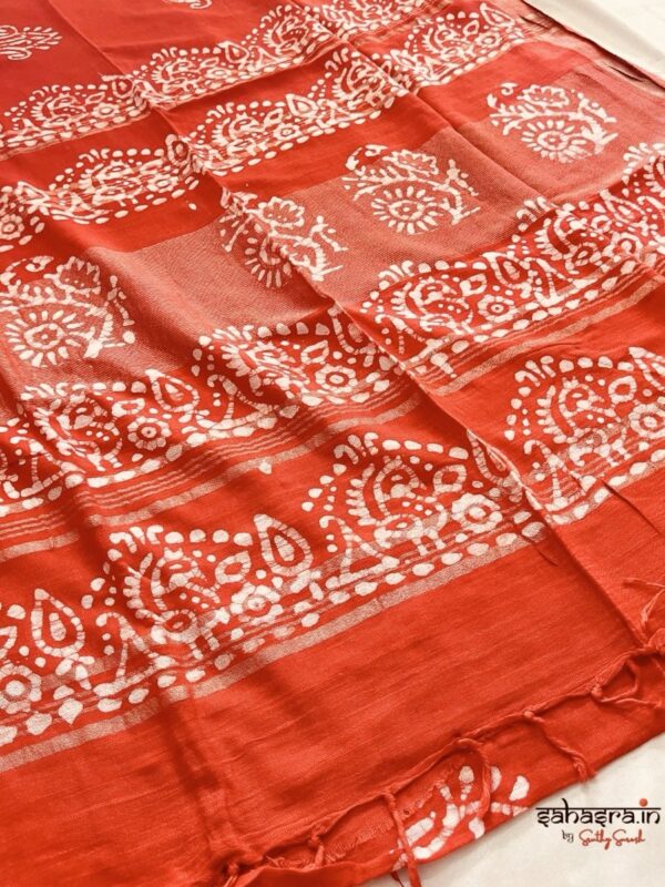 Batik Print Linen Sarees(Orange) -SLB115 - Image 3