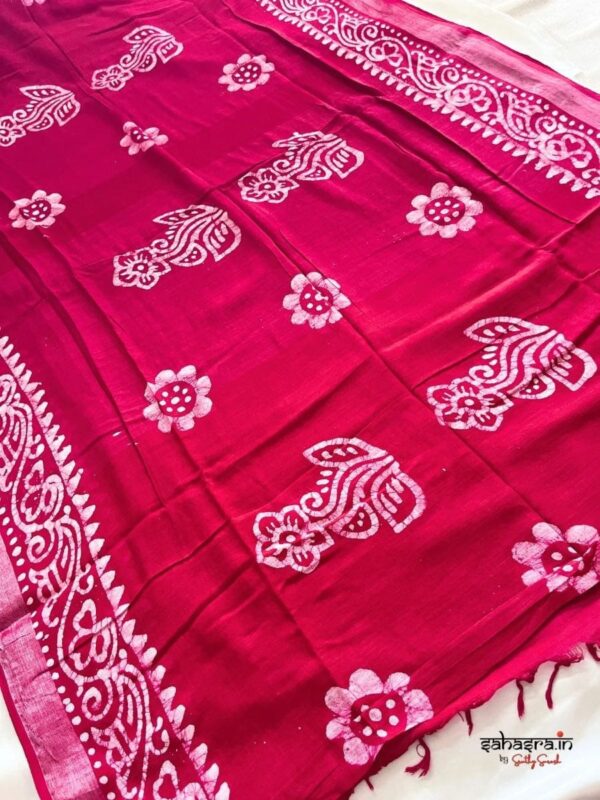 Batik Print Linen Sarees-SLB112A - Image 2