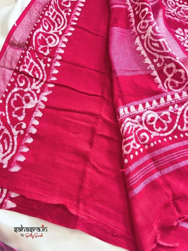 Batik Print Linen Sarees-SLB112A - Image 4