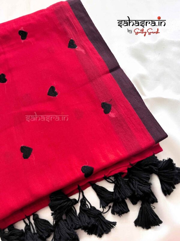 Hearts Mul Mul Cotton Saree (Red) -ML001