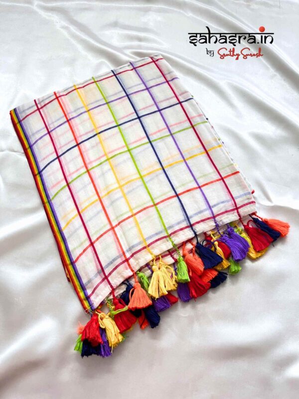 Mul Mul Cotton Saree (multi colour) Checks-ML01 - Image 4