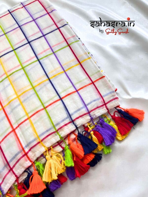 Mul Mul Cotton Saree (multi colour) Checks-ML01 - Image 2