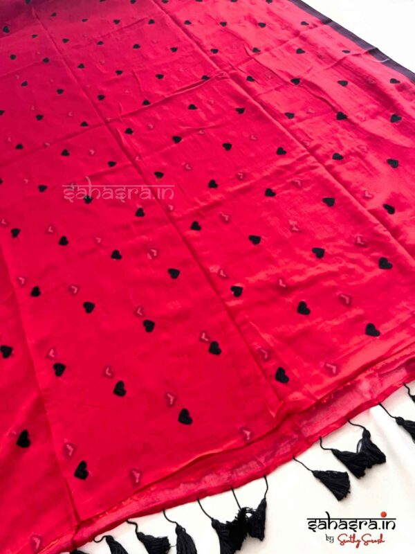 Hearts Mul Mul Cotton Saree (Red) -ML001 - Image 2