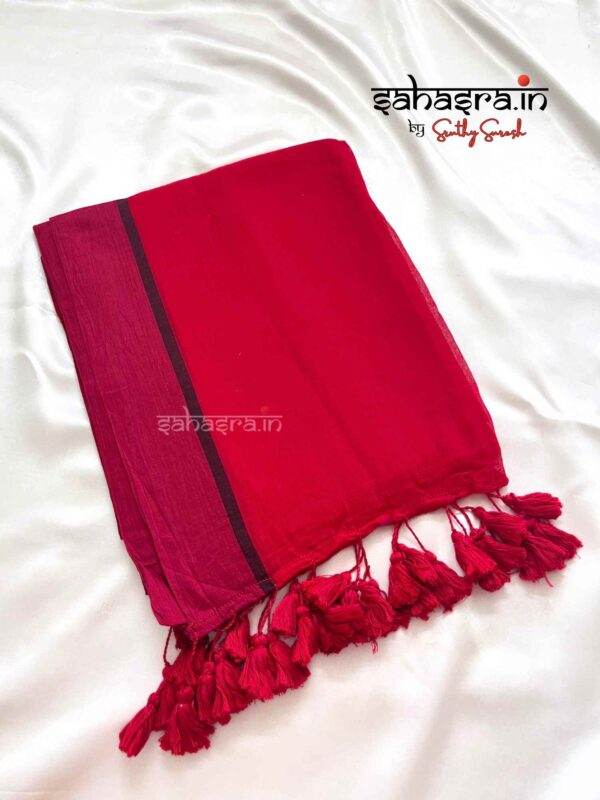 Red Mul Mul Cotton Saree -ML011 - Image 5