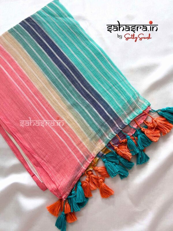 Mul Mul Cotton Saree (multi colour)-ML010 - Image 3