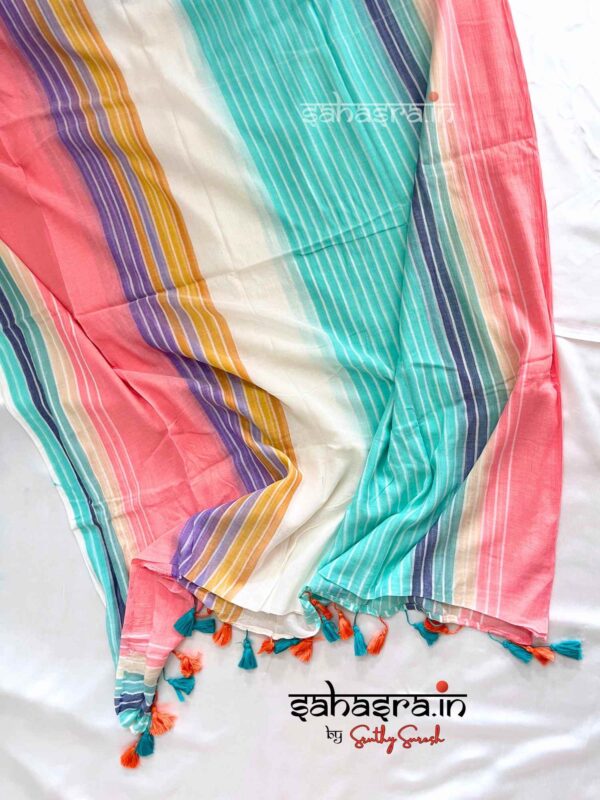 Mul Mul Cotton Saree (multi colour)-ML010 - Image 4
