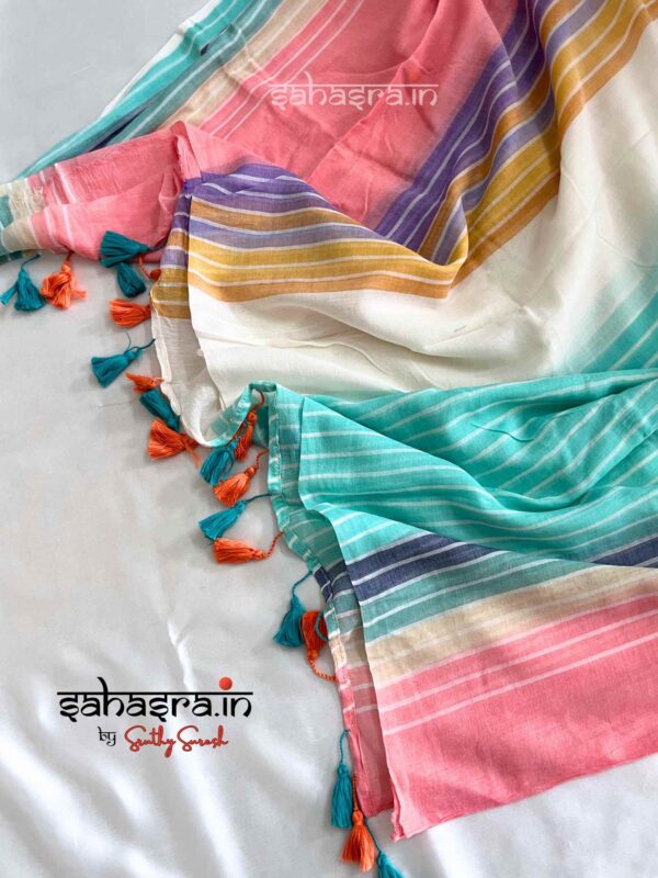 Mul Mul Cotton Saree (multi colour)-ML010 - Image 2