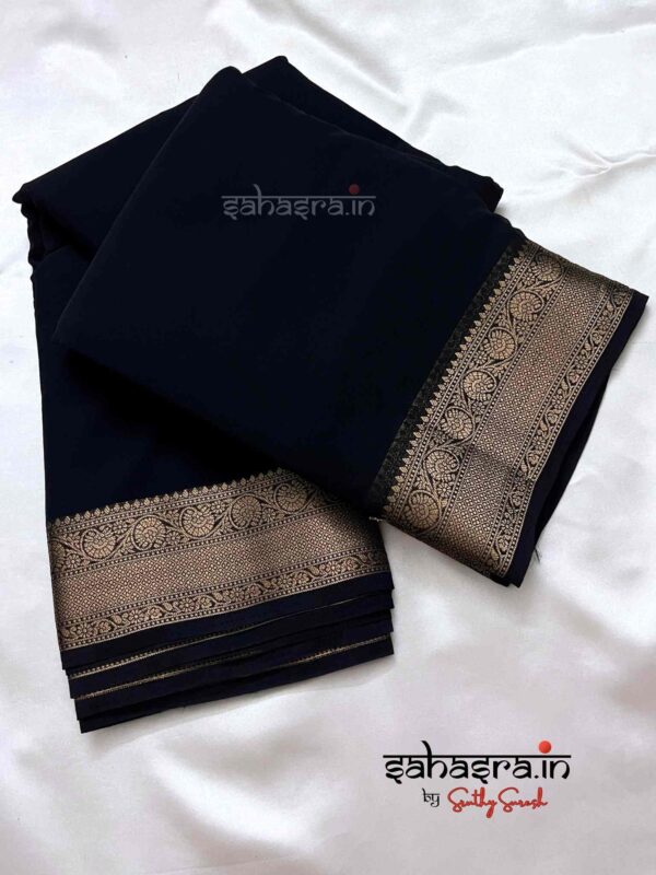 Black & Gold-Toned Zari Georgette Saree-SG3 - Image 4
