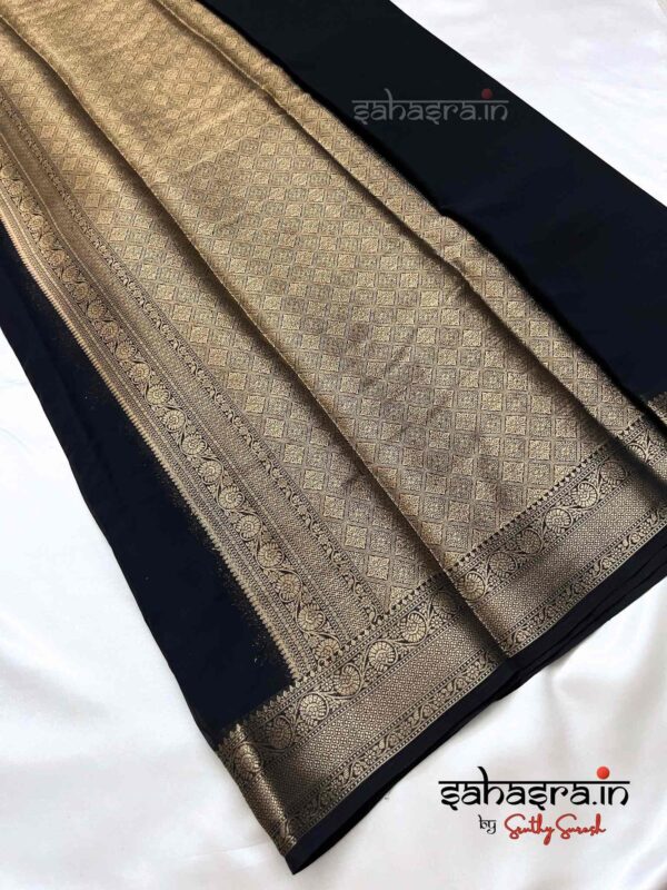 Black & Gold-Toned Zari Georgette Saree-SG3 - Image 5