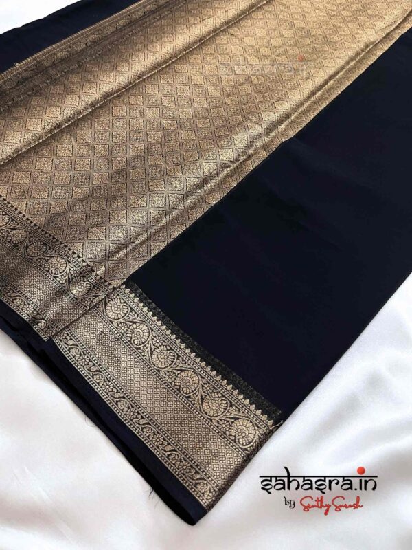 Black & Gold-Toned Zari Georgette Saree-SG3