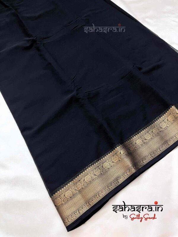 Black & Gold-Toned Zari Georgette Saree-SG3 - Image 2