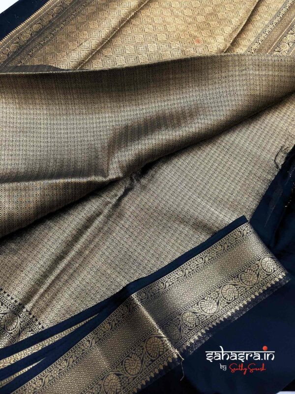 Black & Gold-Toned Zari Georgette Saree-SG3 - Image 3