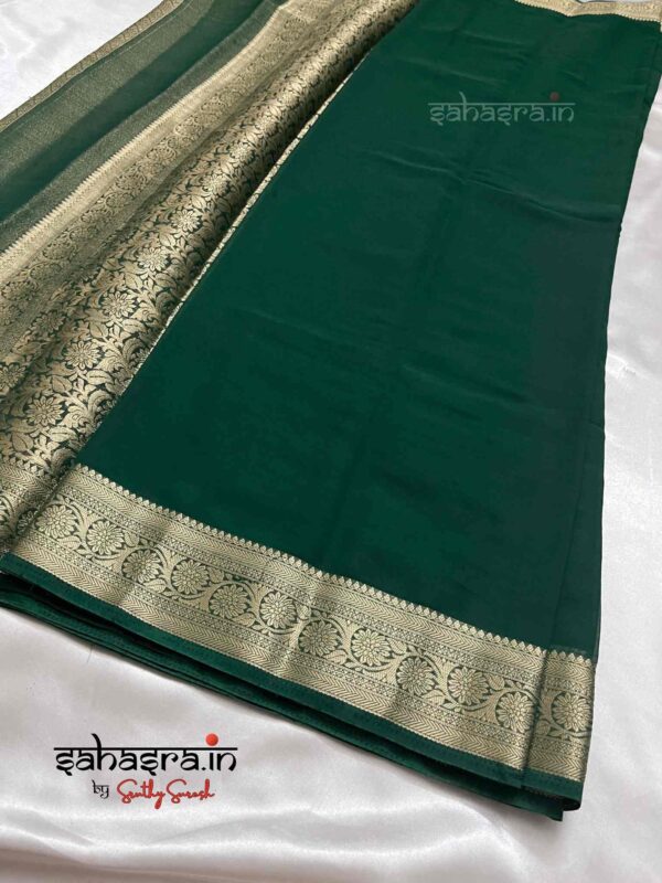 Green & Gold-Toned Zari Georgette Saree-SG1 - Image 2