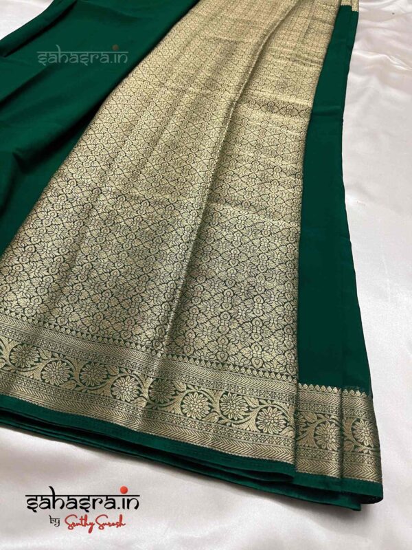 Green & Gold-Toned Zari Georgette Saree-SG1 - Image 4