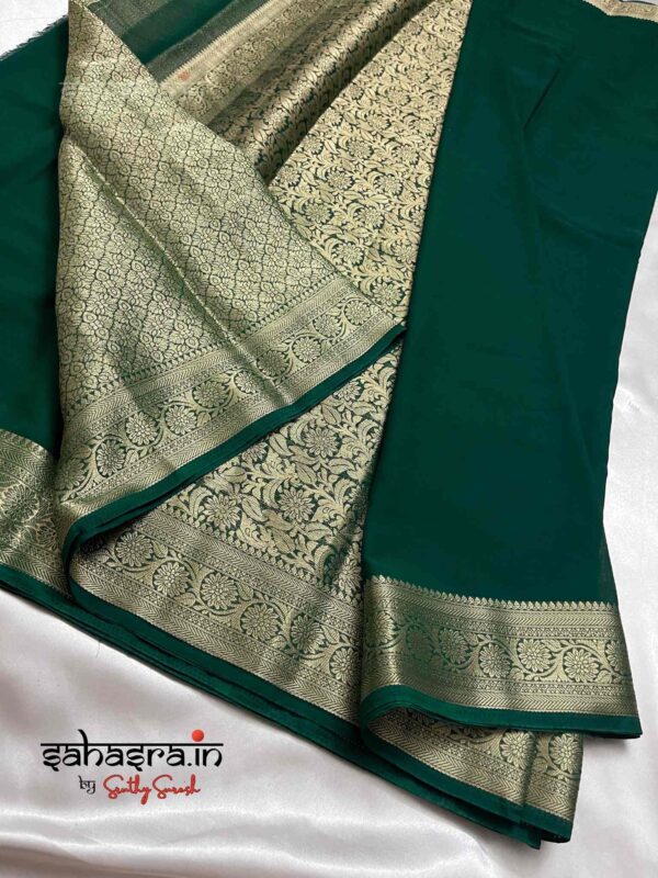 Green & Gold-Toned Zari Georgette Saree-SG1