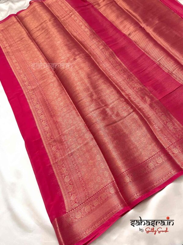 Dark Pink & Gold-Toned Zari Georgette Saree-SG2 - Image 5