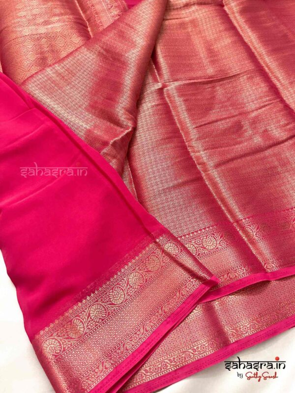 Dark Pink & Gold-Toned Zari Georgette Saree-SG2