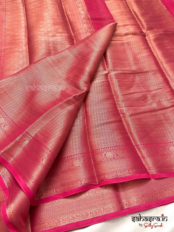 Dark Pink & Gold-Toned Zari Georgette Saree-SG2 - Image 3