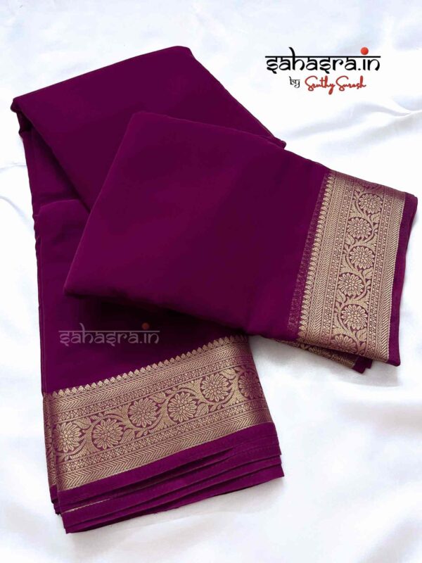 Burgundy Purple & Gold-Toned Zari Georgette Saree-SG4 - Image 4