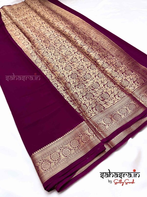 Burgundy Purple & Gold-Toned Zari Georgette Saree-SG4 - Image 5