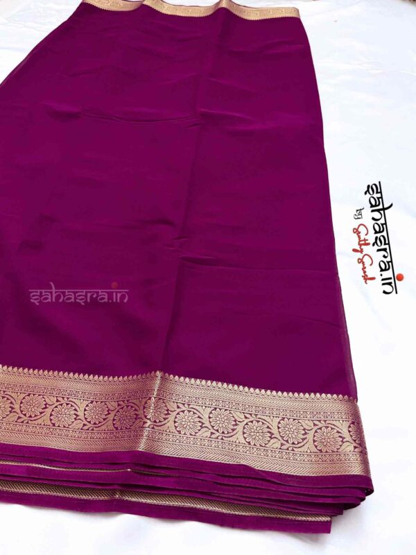 Burgundy Purple & Gold-Toned Zari Georgette Saree-SG4 - Image 2