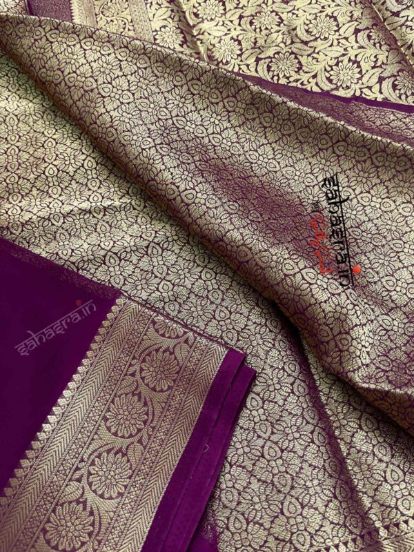 Burgundy Purple & Gold-Toned Zari Georgette Saree-SG4 - Image 3