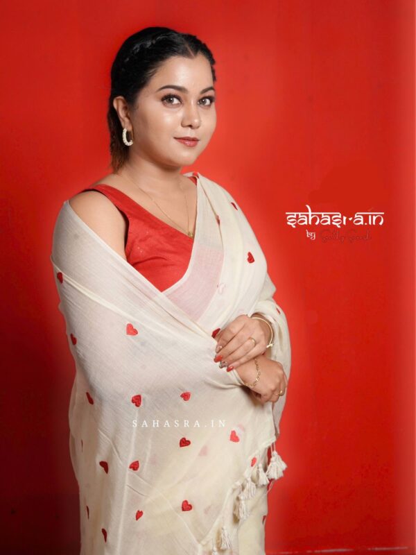 Hearts Mul Mul Cotton Saree -ML013 - Image 4