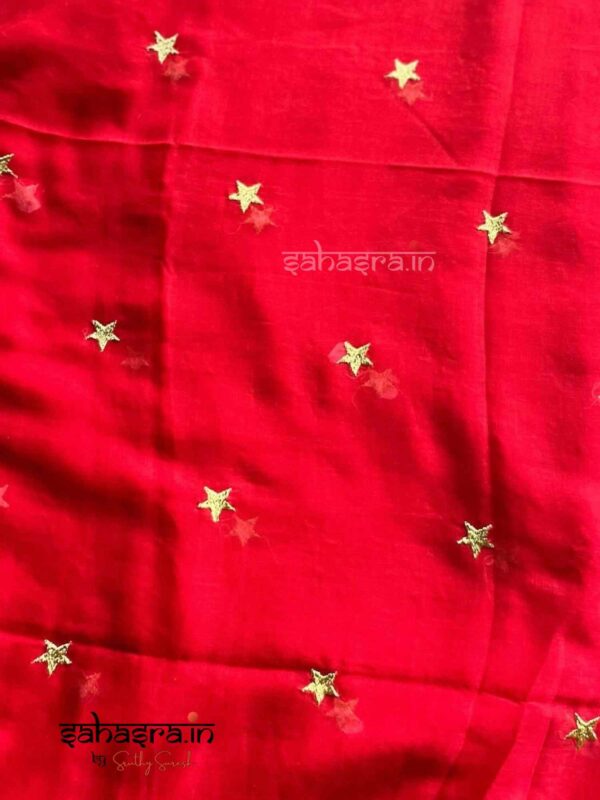 Mul Mul Cotton Saree :THARA (Red) -ML003 - Image 7
