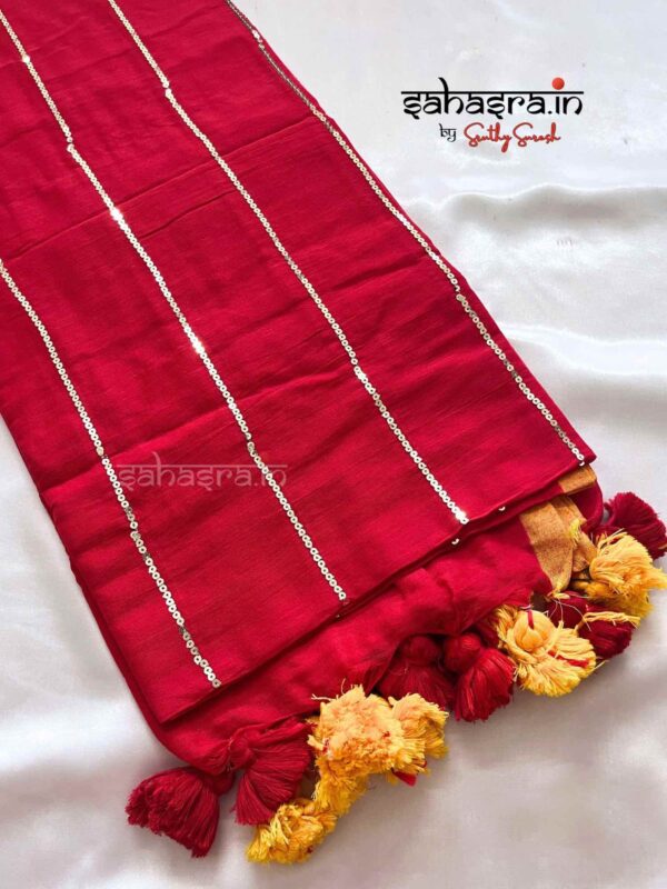 Khadi Cotton Saree with Sequence Stripes-SK3