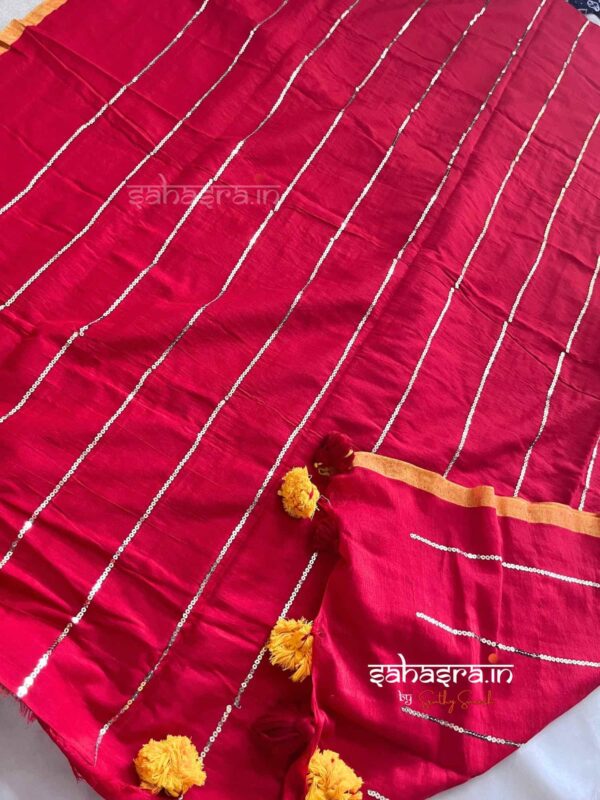 Khadi Cotton Saree with Sequence Stripes-SK3 - Image 3