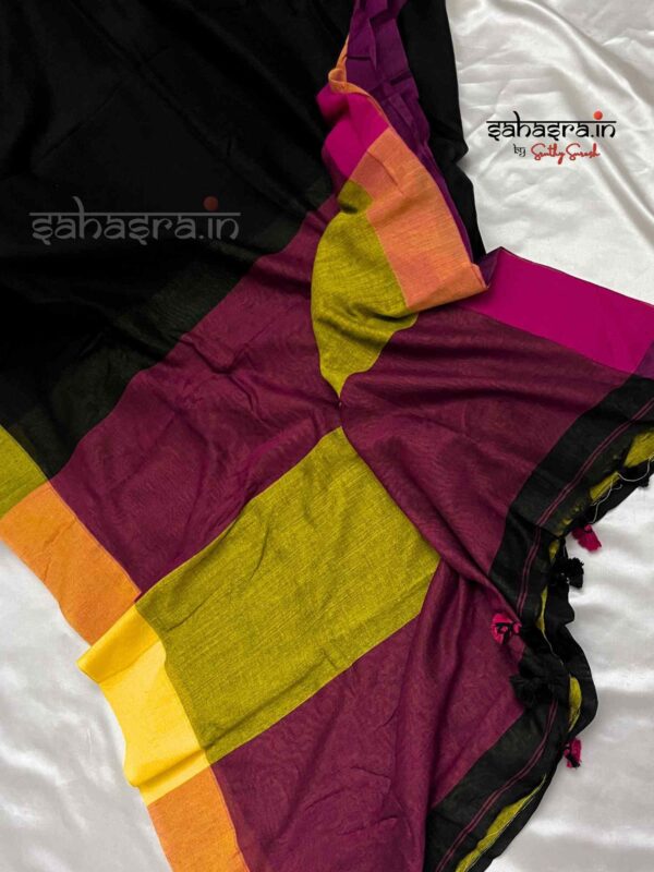 Handloom Soft Cotton Saree (Black)-SH1 - Image 2