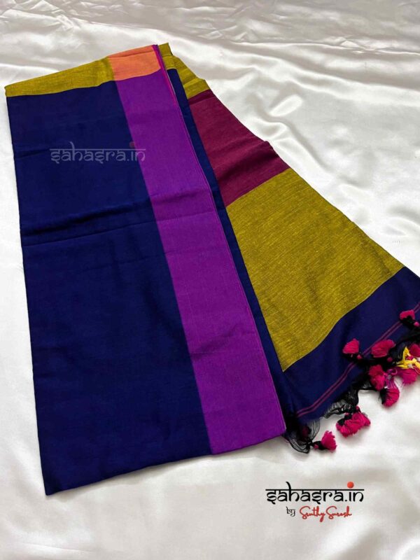 Handloom Soft Cotton Saree(Navy Blue) -SH1B - Image 2
