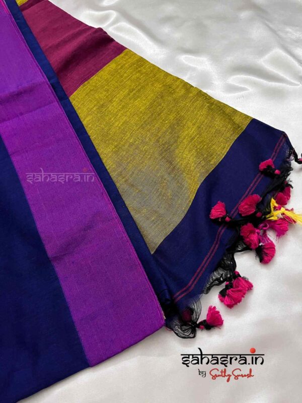 Handloom Soft Cotton Saree(Navy Blue) -SH1B - Image 5