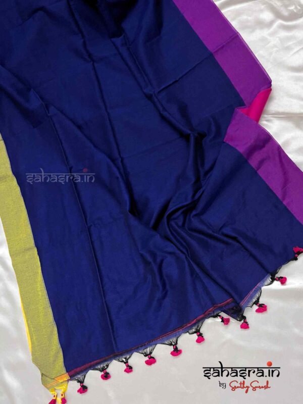 Handloom Soft Cotton Saree(Navy Blue) -SH1B - Image 3