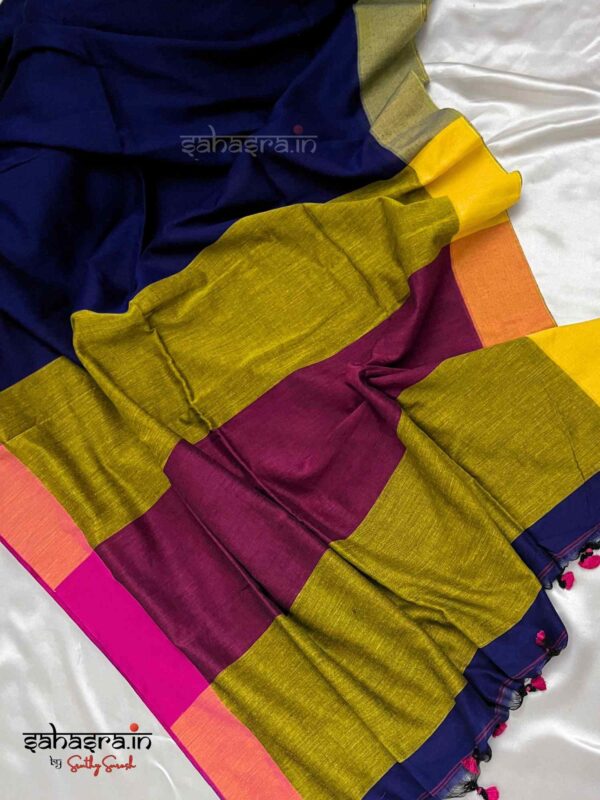 Handloom Soft Cotton Saree(Navy Blue) -SH1B