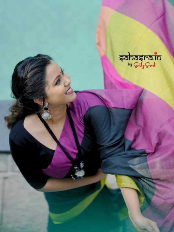 Handloom Soft Cotton Saree (Black)-SH1 - Image 7